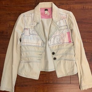 Free People light blue denim jacket blazer patches